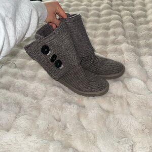UGG Gray Knit Button Winter Boots